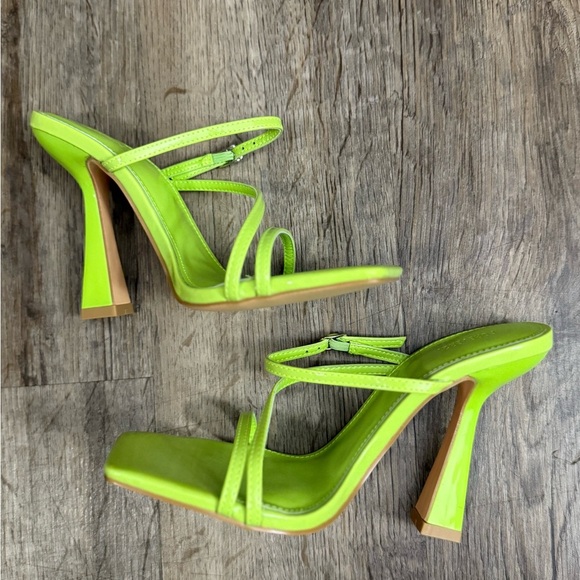 Lime Green Square Block Strappy Heels - Picture 7 of 11